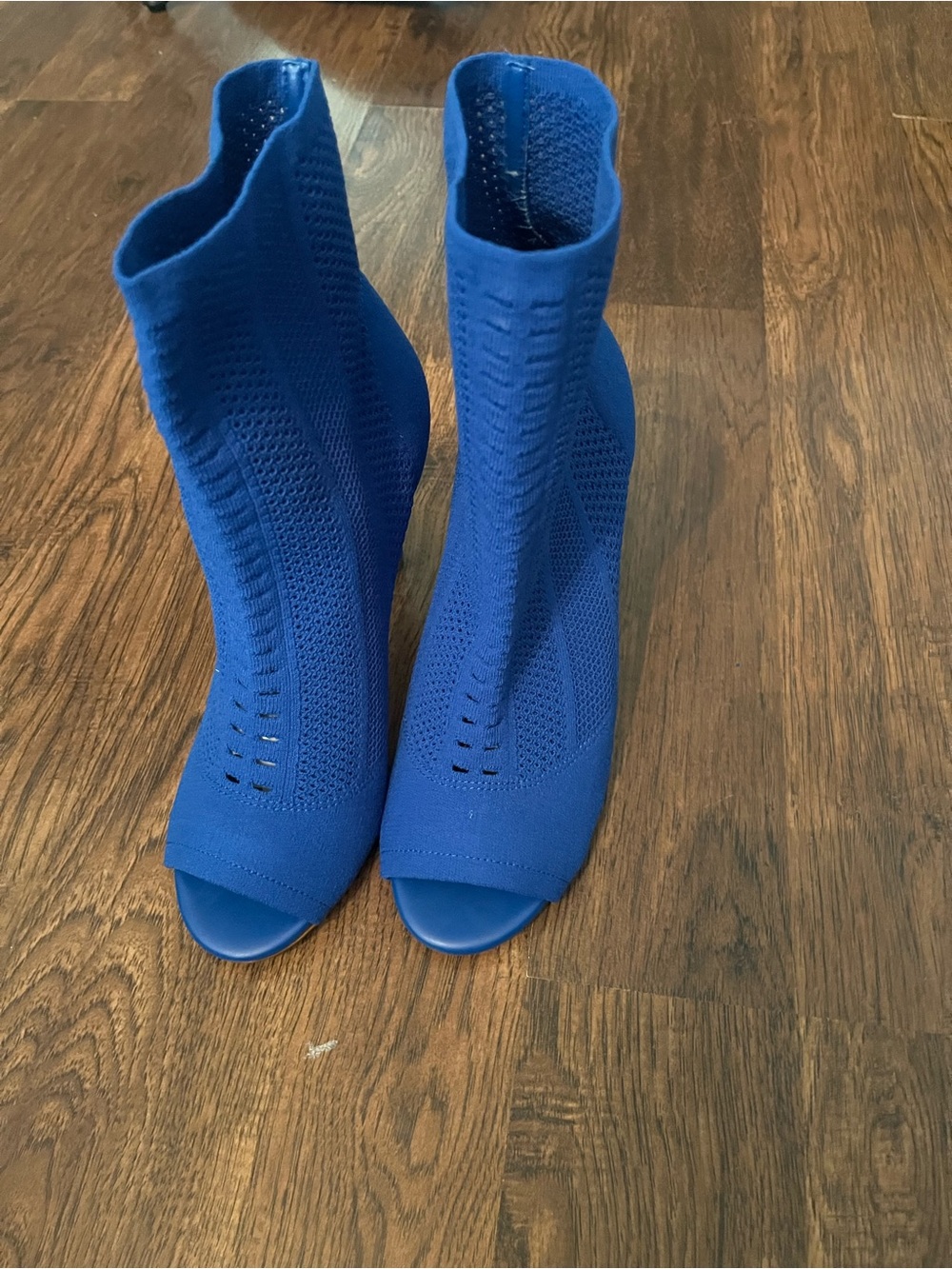 Aldo Royal Blue Knit Peep-Toe Sock Booties